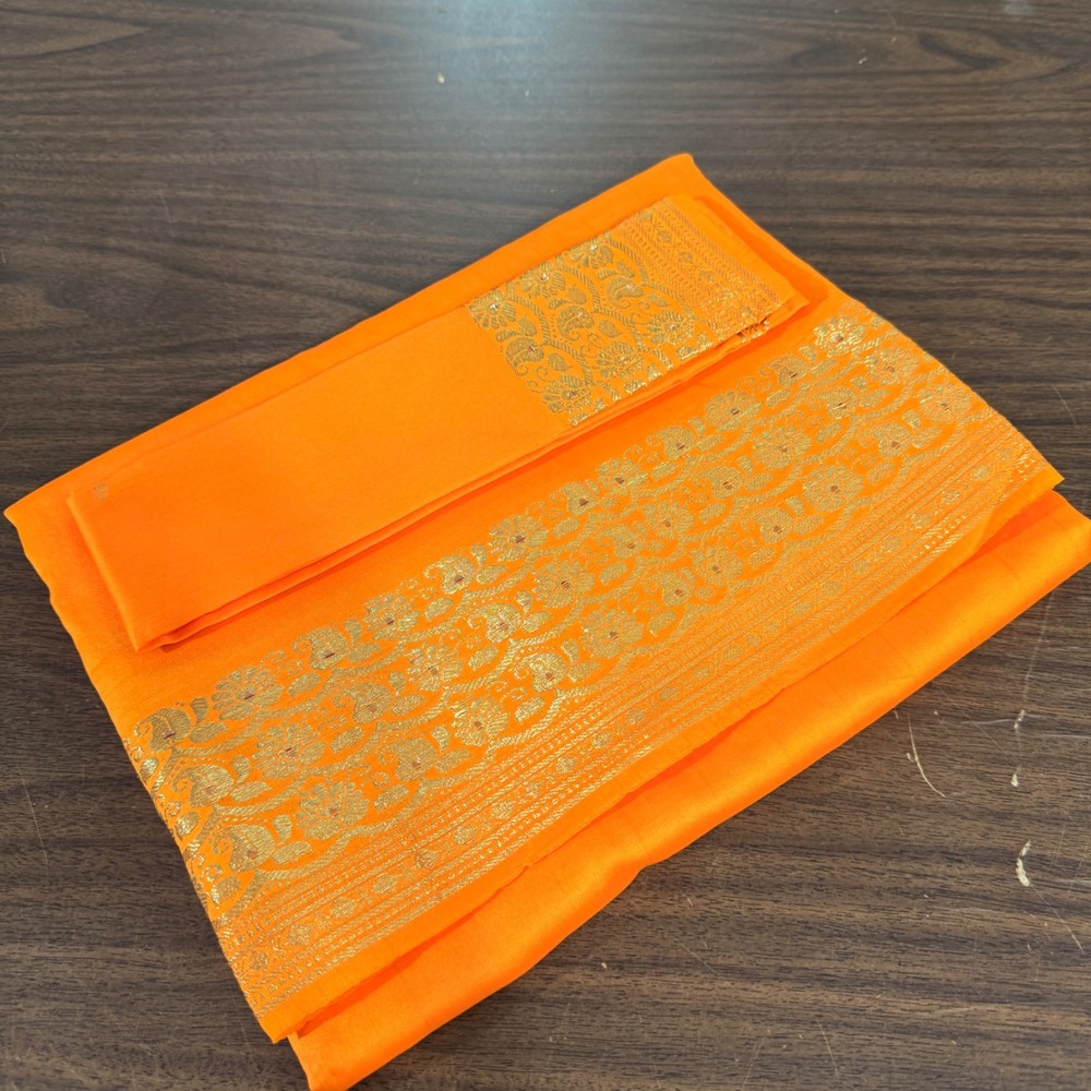 NEW Indian Womens Brocade Artificial/ART Silk Sari SAREES Yellow w/Blouse Piece